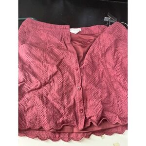 Forever 21 Rose Eyelet Button Front Mini Skirt Scalloped Hem Pink Size M NEW
